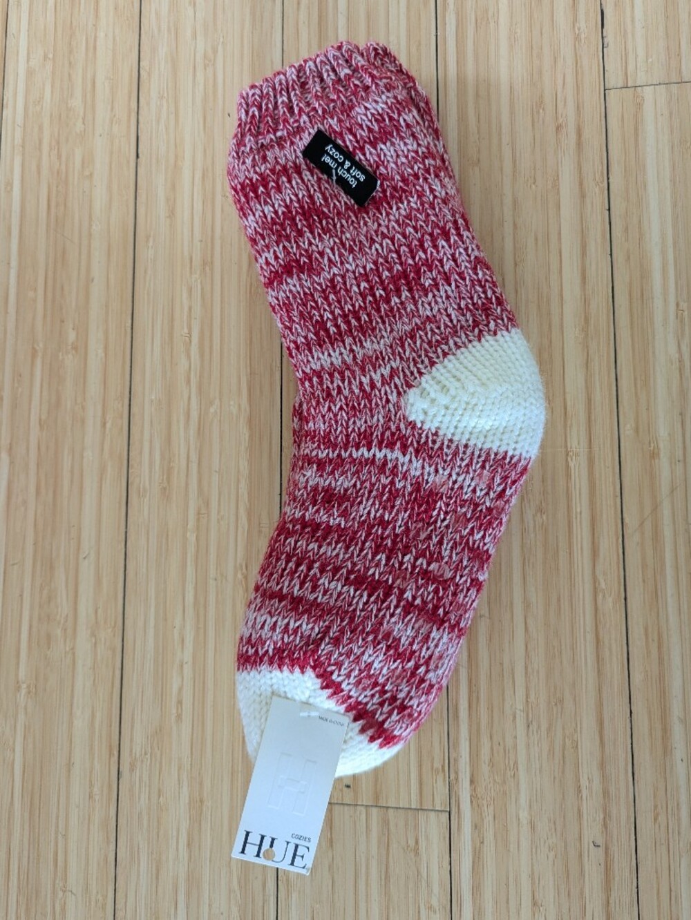 HUE Red & White Marled Lined Crew Socks with Contrast Heel